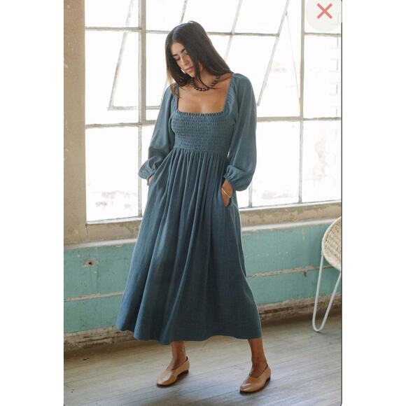 Rachel Pally- Louise Midi Smocked Dress - Maillard Blue - XL - Picture 2 of 7